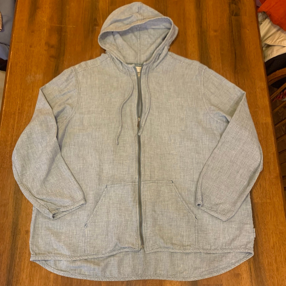 CJ Banks Jacket 1X Light Blue and white Gingham Zip up